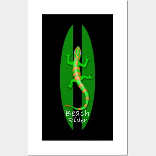 Cool Gecko Lizard Surfboard Rider Posters and Art